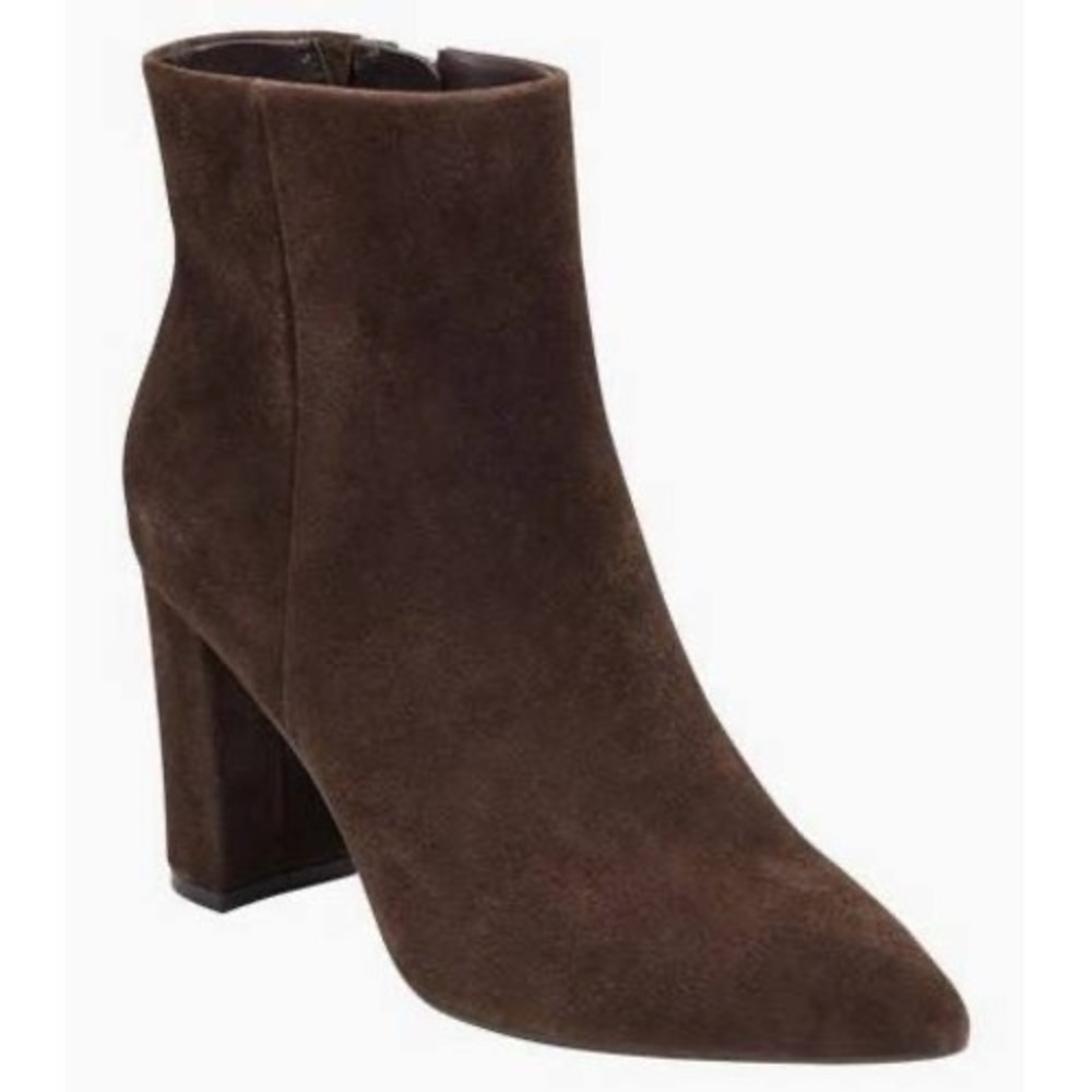 Marc Fisher Lukie Brown Suede Pointed Toe Block Heel Ankle Boots MFLUKIE 7.5M